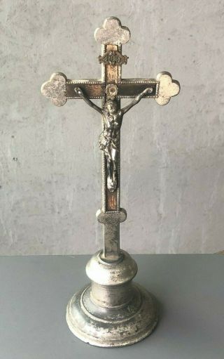 Big Gorgeous Rare Antique Catholic Church Altar Standing Crucifix 19 Cent