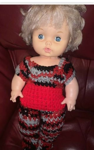 15 " Vintage Eegee Softina Doll Vinyl Doll With Handmade Clothes Drink & Wet Doll