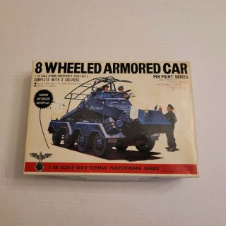 Vintage Bandai 1/48 Scale German 8 Wheeled Armored Car Model Kit 8238 Military