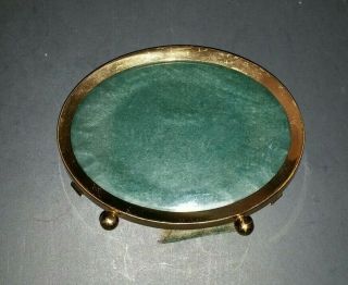 Antique Victorian Oval Brass Metal Footed Picture Frame Convex Bubble Glass Felt