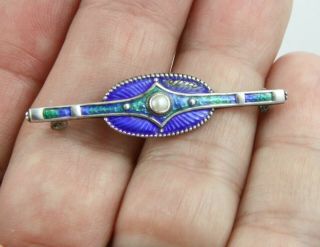 Antique Chester Hm1911 Silver Charles Horner Enamel Seed Pearl Brooch Pin