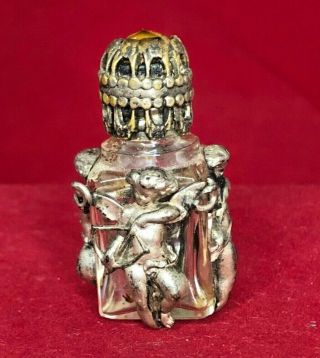 Eros Miniature Silver Cherubs Perfume Bottle Cupids France Vtg 1920 Antique
