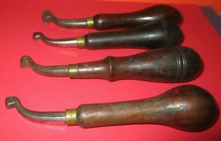 4 Antique Leather Tool Wood Handle By C.  S.  Osborne & Co.