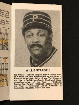 1980 Pittsburgh Pirates Pocket Schedule Willie Stargell 3