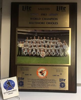 Baltimore Orioles World Champion Plaque Miller Lite Cal Ripken Hof 16x12 Co