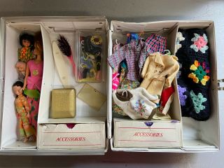 Vintage 1968 Mattel Barbie Doll Trunk Case W/1966 Doll,  Clothes & Accessories