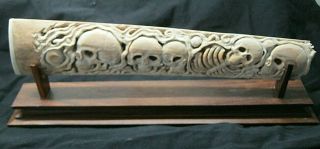 Hand Carved Scrimshaw Memento Mori Swordfish Rostrum Great Detail Unusual Item