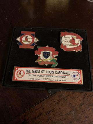 The 1980’s St Louis Cardinals Pin Set Of 3 (pins 1982,  1985 World Champs)