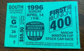 Nascar 1996 First Union 400 Ticket Stub Terry Labonte 15th Win