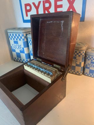 Vintage Antique 1930s 1940s Wooden Card Box Index Cards Dovetail