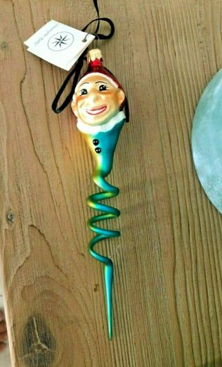 Vintage Christopher Radko Christmas Ornament Elf With Spiral With Tag
