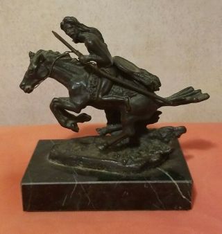 Vtg Frederic Remington Bronze The Cheyenne Horse Statue,  Small Size But Heavy