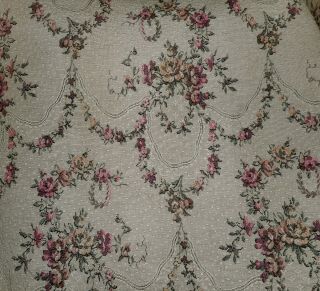 Antique French Shabby Roses Garland Jacquard Tapestry Fabric Dusty Rose Oatmeal