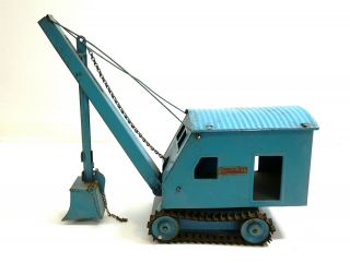 Vintage Structo Toys Blue Steam Shovel Crane Pressed Steel,  Tracks Need Replaced