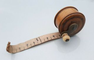 Antique Victorian Treen Fruit Wood/bone Miniature Sewing Tape Measure Reel 36 "