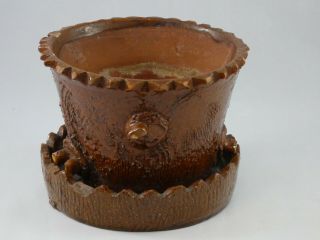 Antique Buckley Pottery Plant Pot & Stand Welsh Rustic Country Pottery