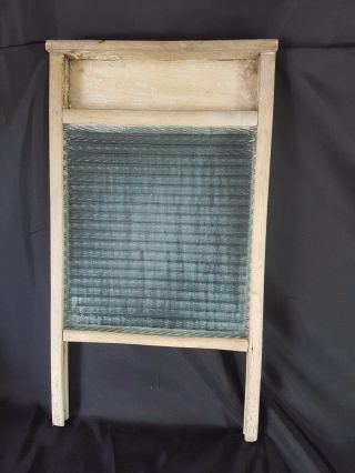 Antique/vintage Wooden And Glass Wash Board Early C20th Laundry Kitchenalia