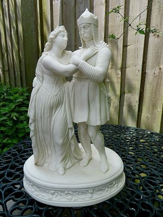 Antique 19thc R&l Large Parian Figure Group " A Knight And His Lady " C1875