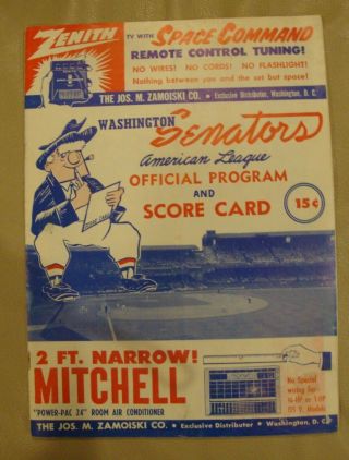 1957 Washington Senators Vs Ny Yankees Official Program And Scorecard Unscored