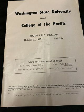 10/22/60 Washington State University Vs College Of The Pacific Football Program