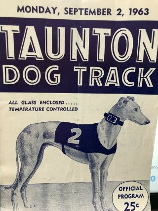 1963 Taunton Greyhound Racing Program Sept.  3rd
