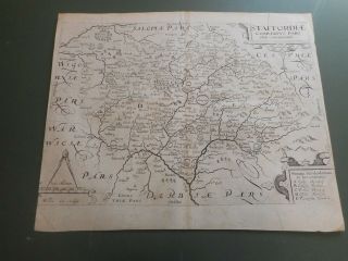 100 Staffordshire Map By Saxton Kip C1637 Scarce