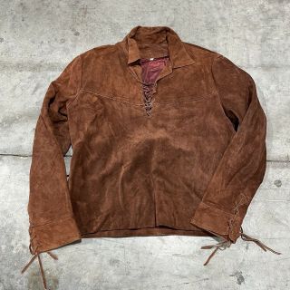 60s Vintage Suede Leather Brown Pullover Jacket Size L