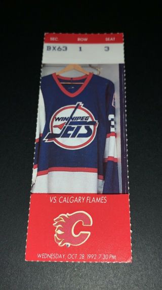 Winnipeg Jets Ticket Stub Vs Calgary Flames.  October 28th,  1992