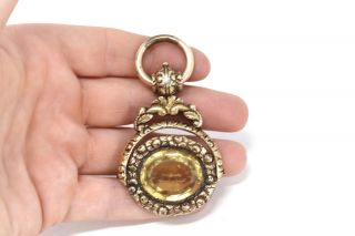 A Whopping Antique Victorian Gold Cased Paste Citrine Spinning Fob Pendant 46g 5