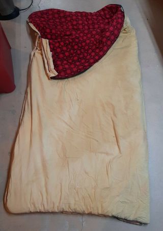 Vintage Red & Yellow Cotton Canvas Flannel Sleeping Bag Hunting Plaid Bird Bears