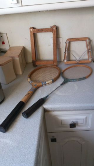 Vintage Tennis Racket - Cobbett & Squash Racquet - Grays Silver & Frame Guards