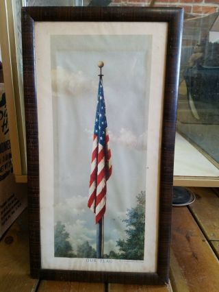 Vintage “our Flag” Framed Print Of The American Flag By Fred Tripp 12x22