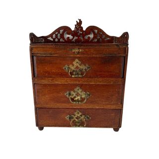Vintage Handmade Miniature Chest Of Drawers Apprentice Piece Fretwork Gallery