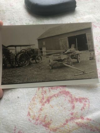 Antique Rppc Real Photo Postcard Steam Tractor Wheel Farm Lumbering Saw Pulley