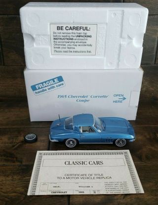 Danbury 1965 Chevrolet Corvette Coupe Blue 1:24 Scale W/ Box,  Title