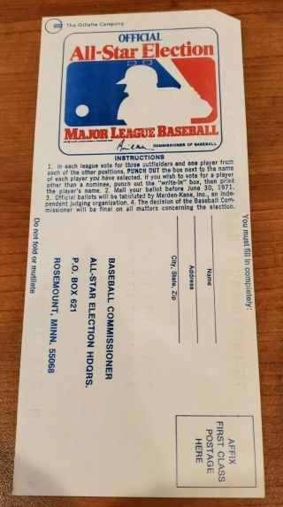 Baltimore Orioles Brooks Robinson 1971 All Star Game Ballot Detroit Tigers
