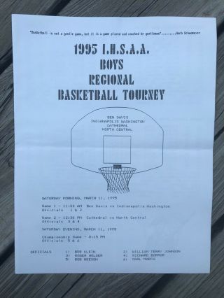 1995 Indiana High School Basketball Regional Tournament Program Hinkle