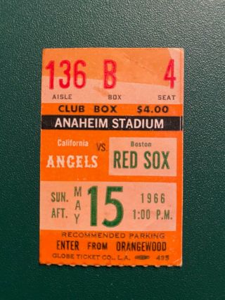 1966 California Angels Ticket Stub Vs Red Sox Tony Conigliaro Yastrzemski