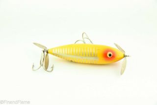 Vintage Heddon Wounded Spook Antique Fishing Lure Yellow Shore Cr3