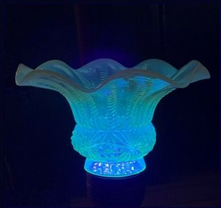 Lamp Shade Vaseline Opalescent Glass Ruffled Starburst & Ripples Victorian