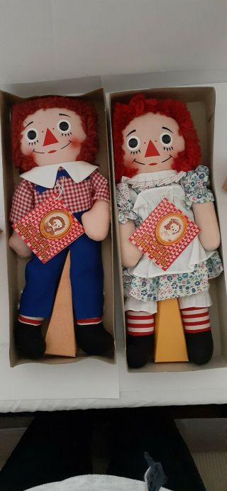 2 X Vintage Raggedy Ann & Andy Dolls - Knickerbocker Toy Co.  - With Box