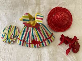 Vintage 1954 Vogue Ginny Doll Clothes Scotty Dress Shoes Panties Red Straw Hat