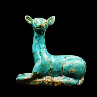 Antique Egyptian Glazed Faience Deer (hnn) Amulet Of Ancient Egypt.  Large