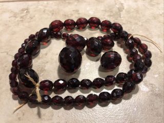 Antique Faceted Cherry Amber Bakelite Beaded Necklace