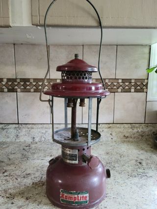 Vintage Agm Kamplite Rl - 3 Lantern Burgundy Red True Barn Find