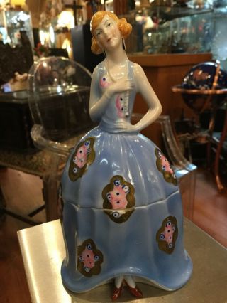 Antique German Porcelain 7” Flapper Girl Half Doll - Related Bonbonnière