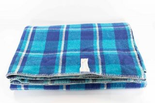 Vintage Contessa Blue & White Australian Made Pure Wool Blanket 236cm X 215cm
