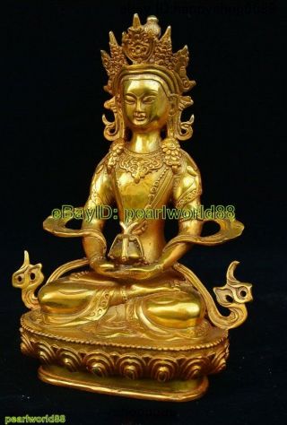 Tibet Buddhism Temple Bronze Gilt Amitayus Longevity God Buddha Amitābha Statue