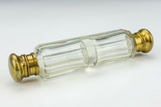 Antique Victorian Clear Glass Double Ended Scent Perfume Bottle - Brass Mounts