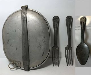 Vintage Antique Wwi Us Army Military Mess Kit W/forks/spoon Dated 1918 Vg Cond